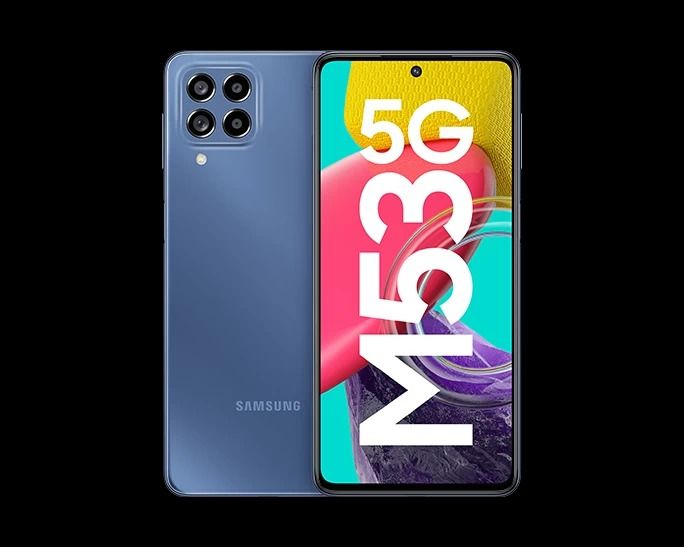 REFURBISHED 99% CLEAN SAMSUNG M53 5G 128GB ROM 8GB RAM DISPLAY 6.7 INCHES REAR CAMERA 108MP + 8MP + 2MP + 2MP BATTER CAPACITY 5000Mah ANDROID 15
