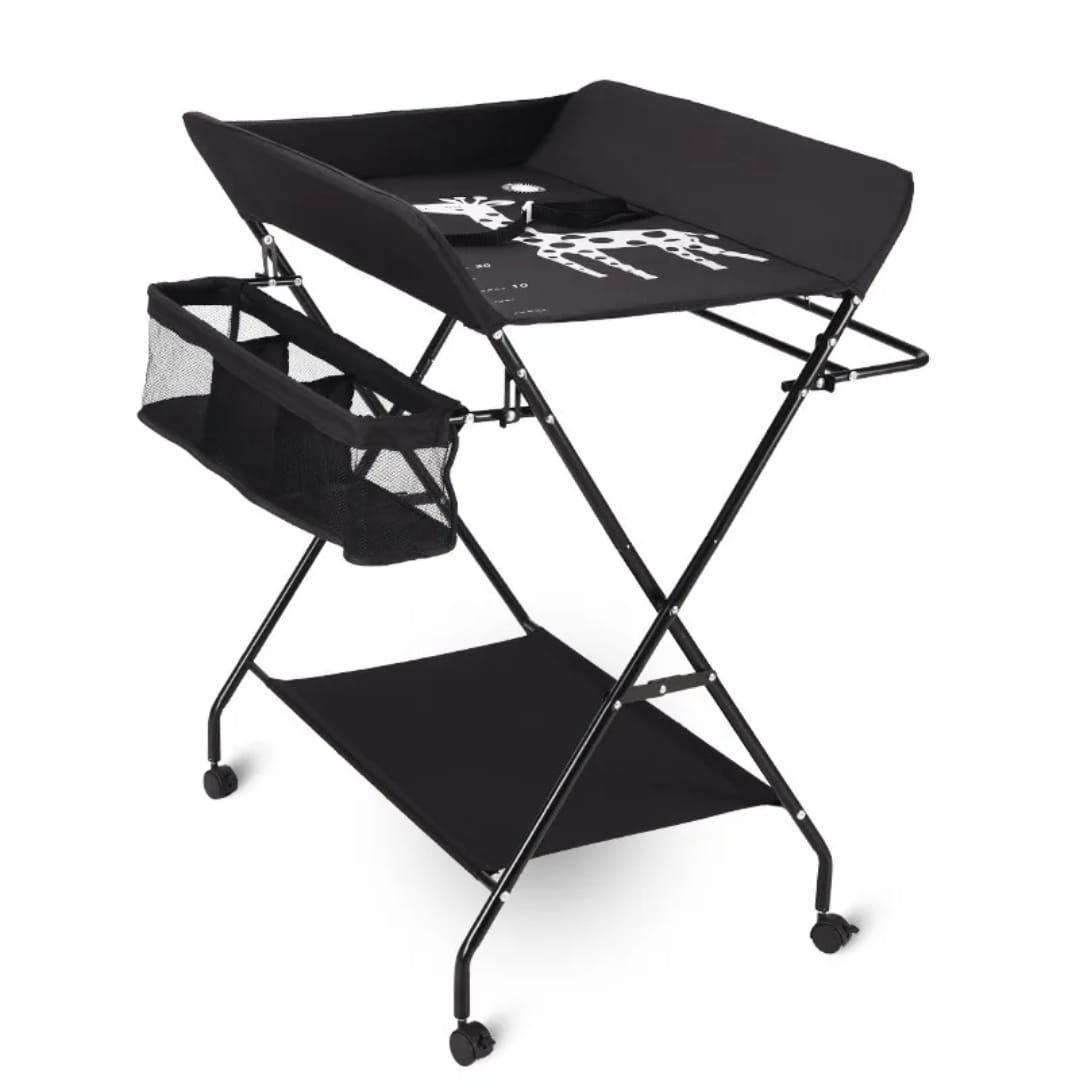 Baby Massage Table With Wheels, Adjustable Height Folding Portable Baby Shower Table Dressing Table, With Clothes Drying Rack & Storage Rack For Infant,black flagship models