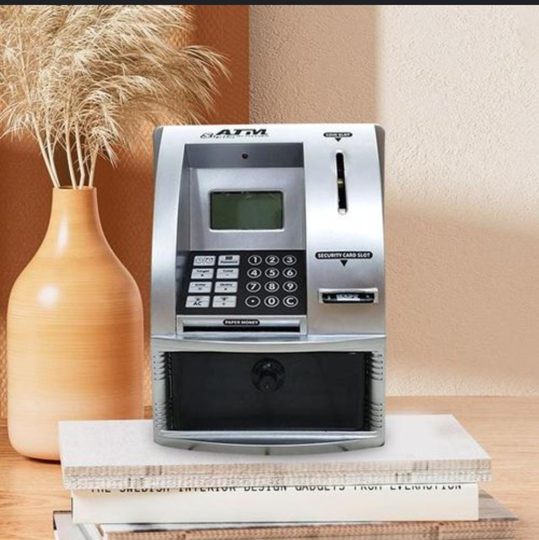 Mini ATM Savings Bank ATM Piggy Bank Machine Safe ATM Machine for Real Money Adult Kids Money Saver Electronic Piggy Bank Coin Cash Box Plastic ATM Bank for Coin Recognition and Balance Calculator