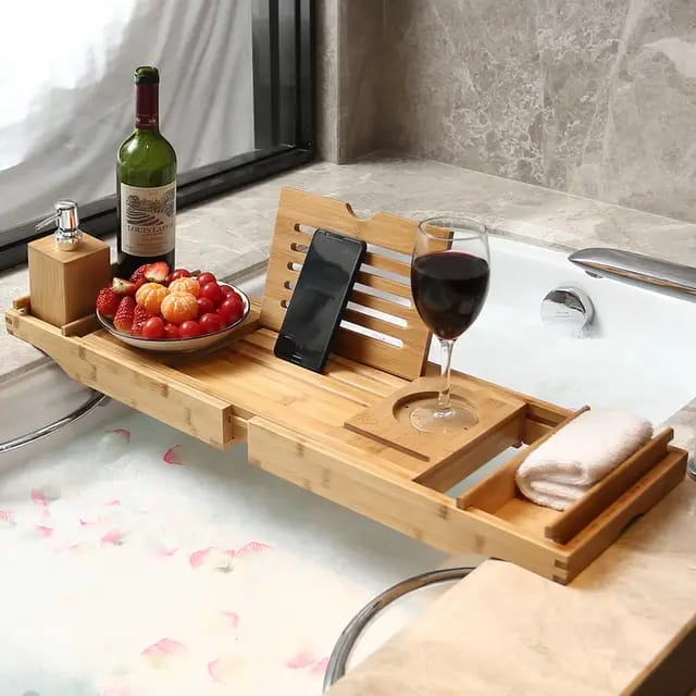 New arrival! Expandable Bamboo Bathtub Caddy Tray / Breakfast Bed Table with Stands