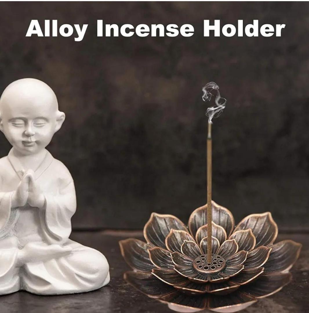 Lotus Incense Holder Brass Stick Incense Holder Cone Coil Incense Burner with Detachable Ash Catcher for Home Office Yoga Meditation