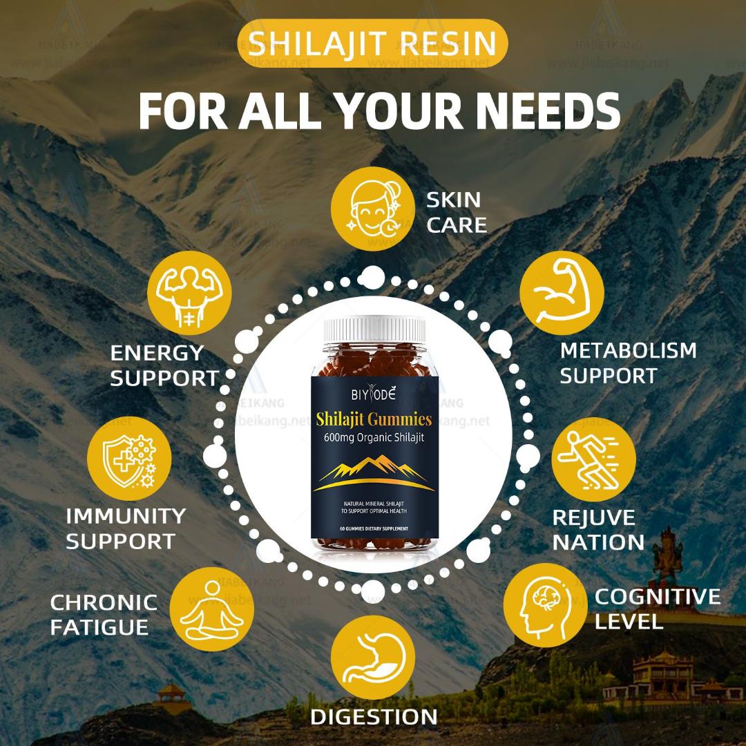 Shilajit Gummies Organic 60 Gummies, Enhance Creatine, Relief Stress, Exercise Mind and Memory, Improve Immune system, Natural Mineral Dietary Supplement