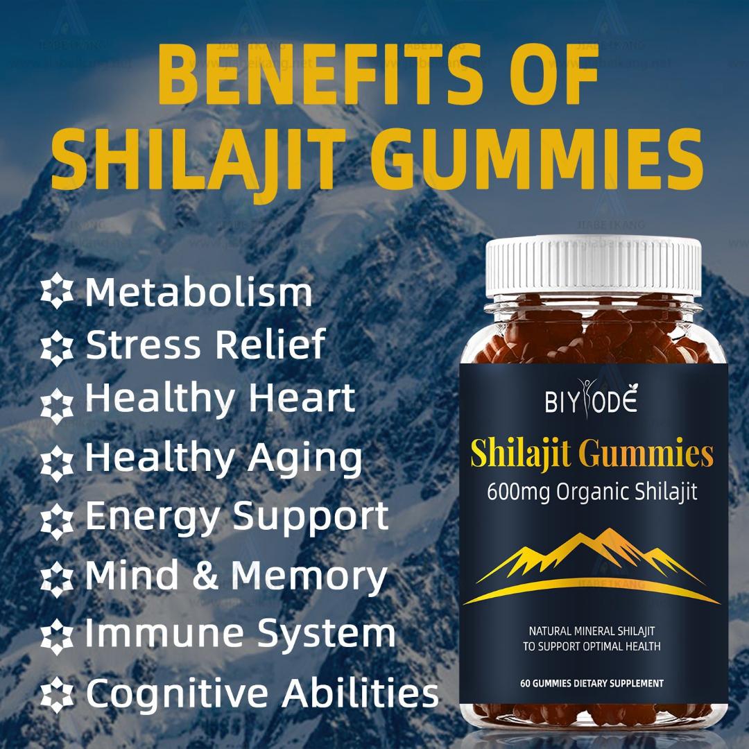 Shilajit Gummies Organic 60 Gummies, Enhance Creatine, Relief Stress, Exercise Mind and Memory, Improve Immune system, Natural Mineral Dietary Supplement