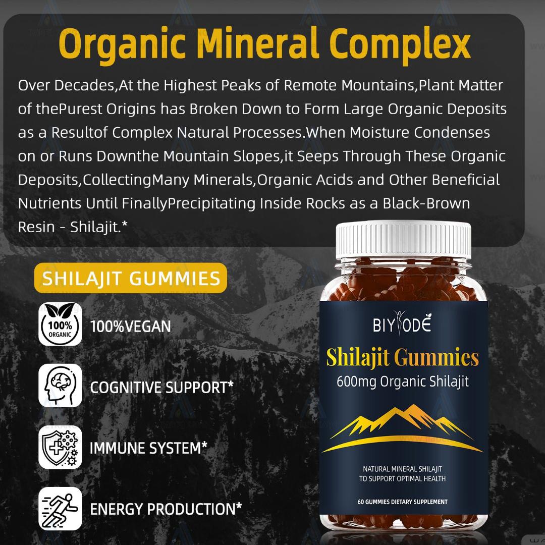 Shilajit Gummies Organic 60 Gummies, Enhance Creatine, Relief Stress, Exercise Mind and Memory, Improve Immune system, Natural Mineral Dietary Supplement