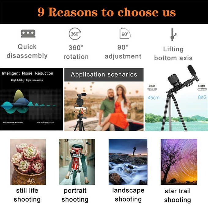 Phone Vlog Video Fill Light Kit With Adjustable Tripod Mic