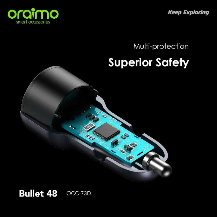 oraimo Bullet 48W Fast Charging Compact Safe Car / DC / Solar Phone Charger