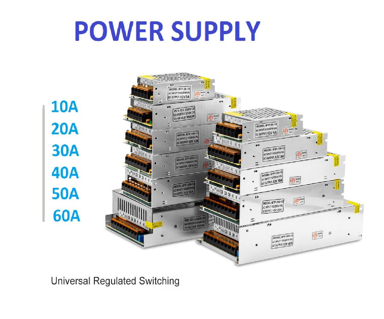 Universal Regulated Metal Case Switching Power Supply Unit 12 Volts for CCTV, Light box, Light & Automatic equipment