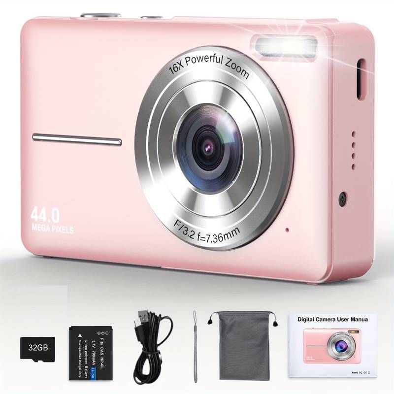 DC403 44MP 1080P HD Digital Camera 16X Digital Cameras Camera Photography Professional Camera For Teenagers, And Beginners With 32G TF Card, Support For Taking Photos, Recording Videos, And Webcam