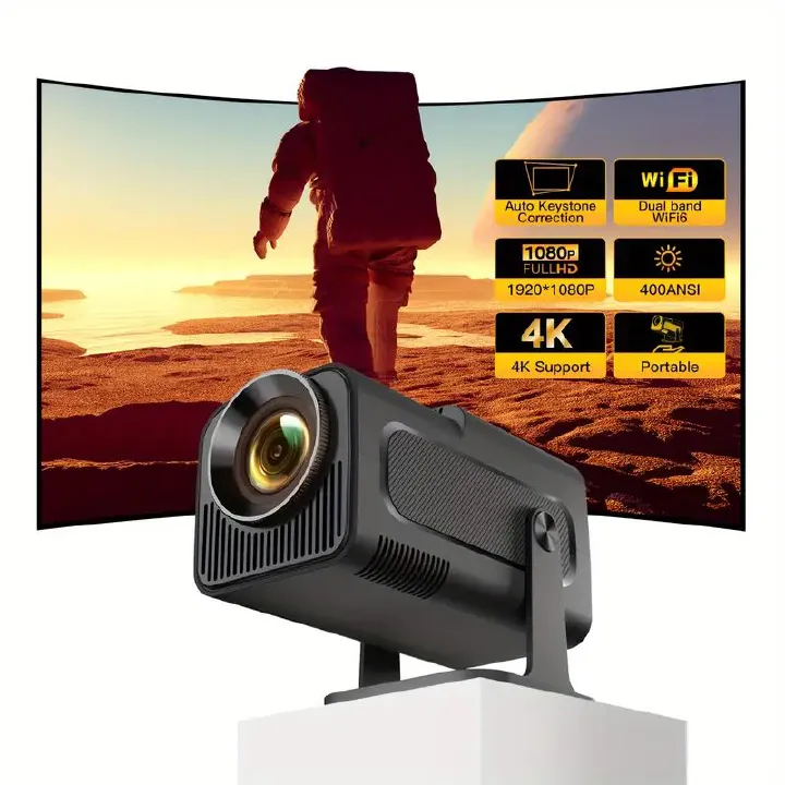 2025 New Smart Projector HY320 Mini Native 720P Support 4K Decoding 400ANSI Android 11.0 Flexible 180° Rotate Dual Band WIFI Band For Home Theater/Outdoors