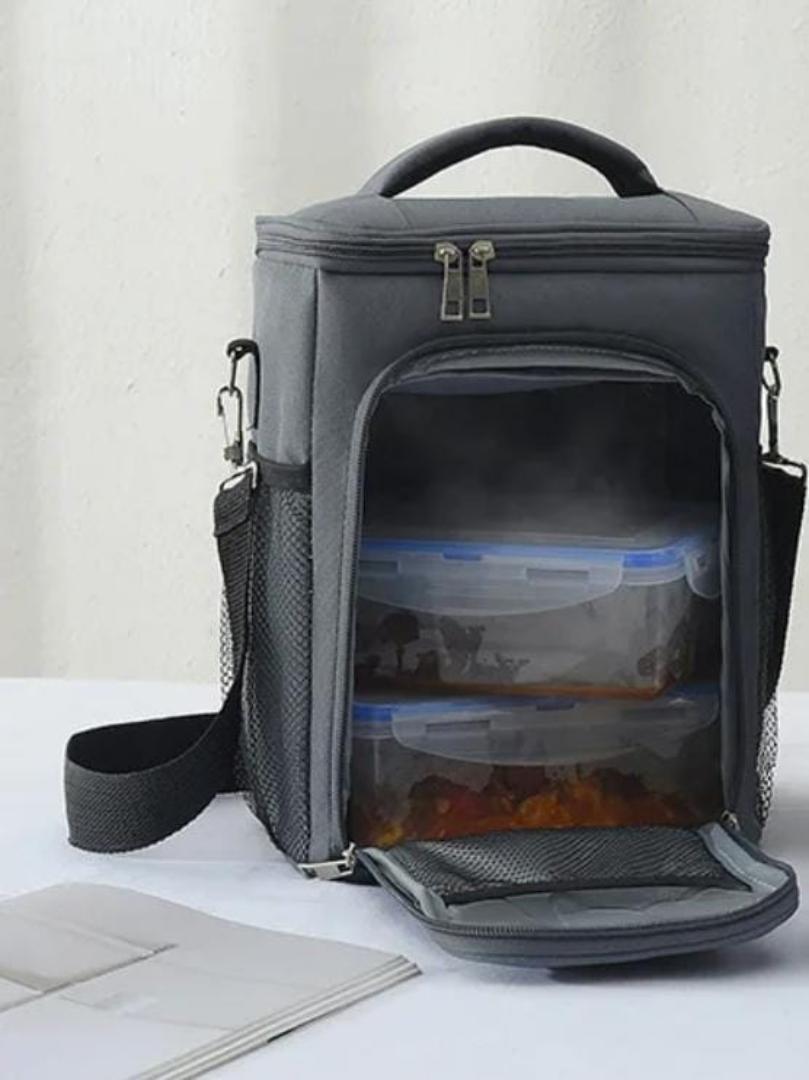 side pocket 2layer large capacity insulated  food lunch bag