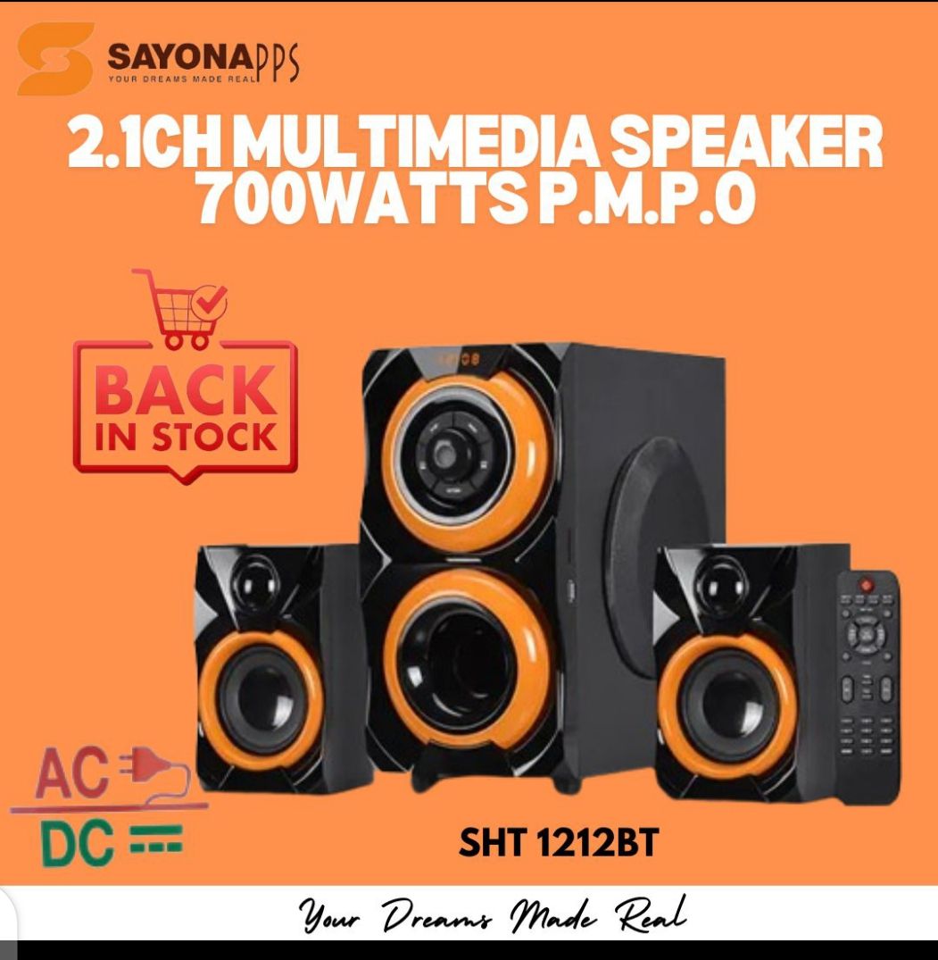 🔥NEW IN STOCK🔥Sayona 2.1 Channel Subwoofer SHT 1212BT, AC/DC.This sub woofer comes with 2 external speakers, each of 15W.