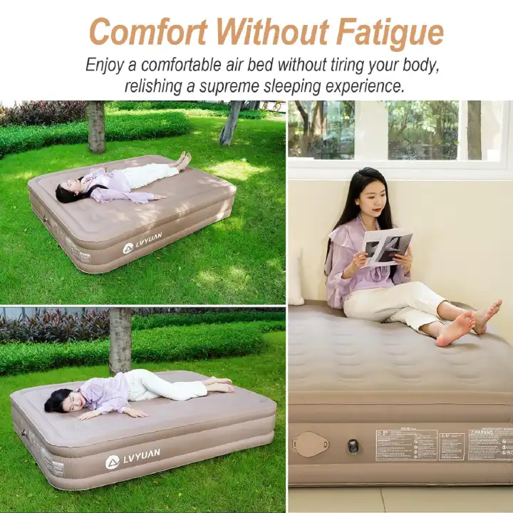 Inflatable Airbed Mattress with  Automatic in built Pump/ Self inflating automatic electric pump/ Size 190*101*38 cms/ Queen comfort plush airbed with fibre/ Ideal for home, camping,  travelling