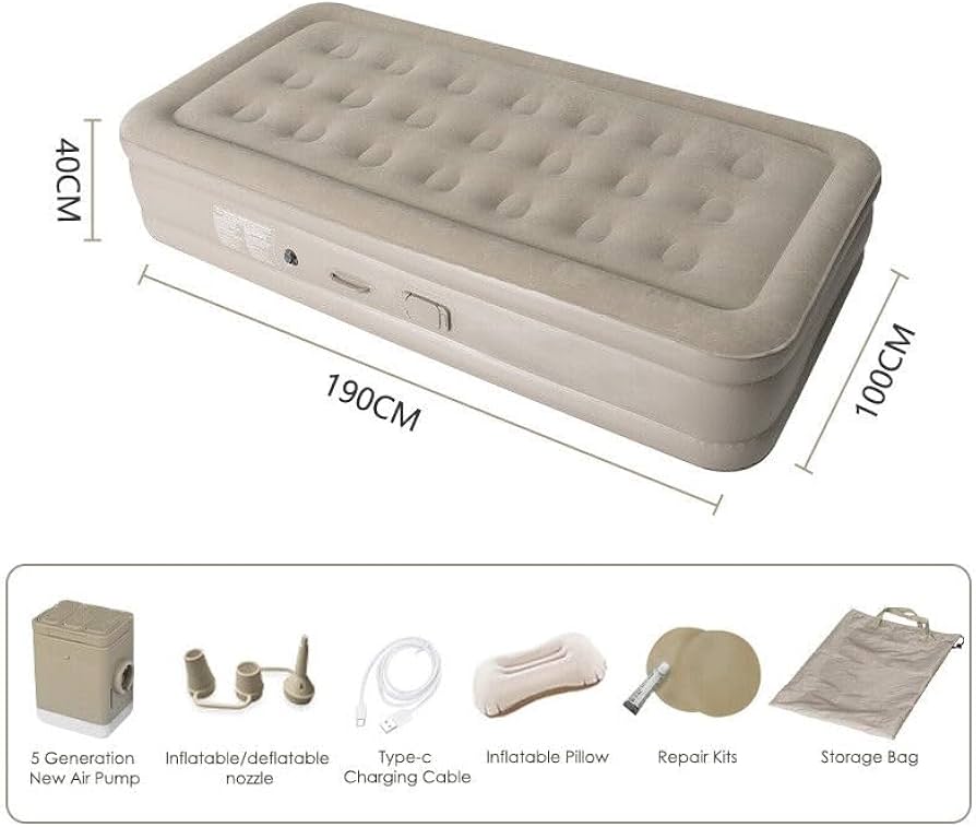 Inflatable Airbed Mattress with  Automatic in built Pump/ Self inflating automatic electric pump/ Size 190*101*38 cms/ Queen comfort plush airbed with fibre/ Ideal for home, camping,  travelling