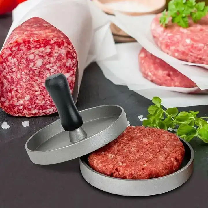 Non-Stick Burger Press - Easy Removal and Stacking, Easy Transfer to Grill or Freezer, Ideal for Beef, Turkey, Pork, and Burgers, Forms Crab Cakes and Appetizers, Nonstick Cast Aluminum with Wood Hand