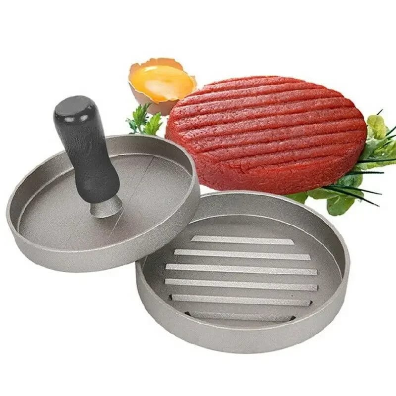 Non-Stick Burger Press - Easy Removal and Stacking, Easy Transfer to Grill or Freezer, Ideal for Beef, Turkey, Pork, and Burgers, Forms Crab Cakes and Appetizers, Nonstick Cast Aluminum with Wood Hand