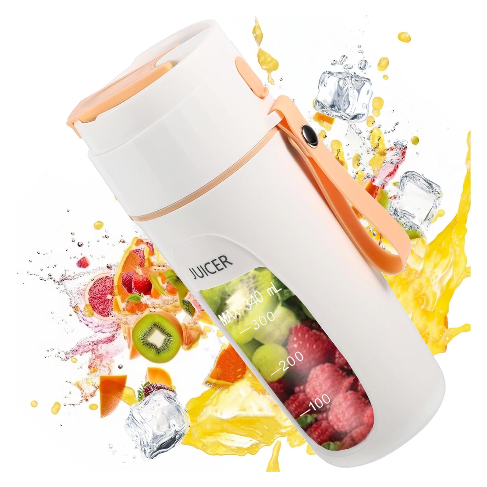 Portable Blender, Personal Mini Smoothie Blender, Juicer Blenders for Kitchen with USB Rechargeable and 8 Strong Cutting Power Blades, Cordless 340ml Individual Blender for Gym, Office, Home, Travel