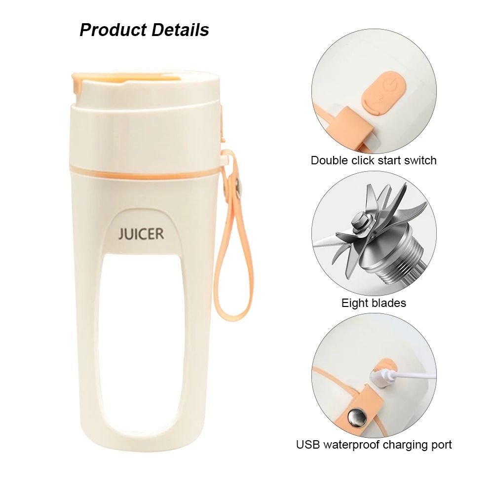 Portable Blender, Personal Mini Smoothie Blender, Juicer Blenders for Kitchen with USB Rechargeable and 8 Strong Cutting Power Blades, Cordless 340ml Individual Blender for Gym, Office, Home, Travel