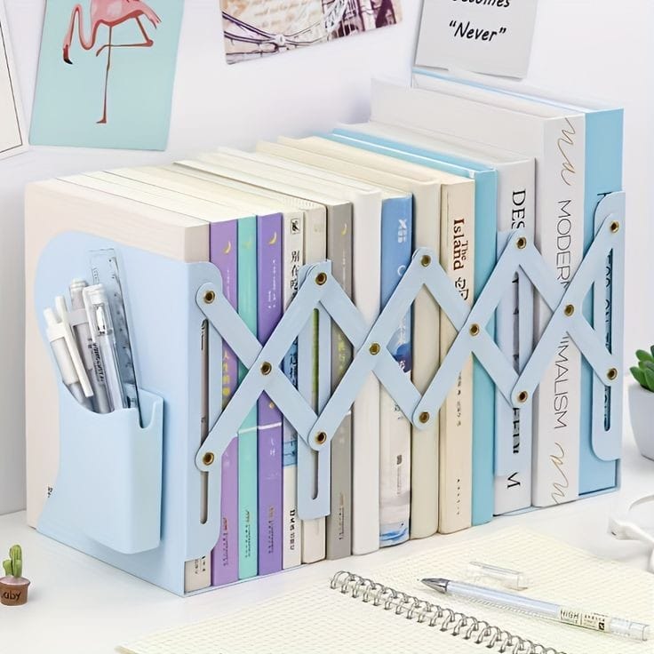 Expandable Desktop Bookshelf, Desktop Tabletop Metallic Filing Organization Bookshelf, Mini Bookshelf Organizer Tabletop Bookshelf for Office Home Tabletop