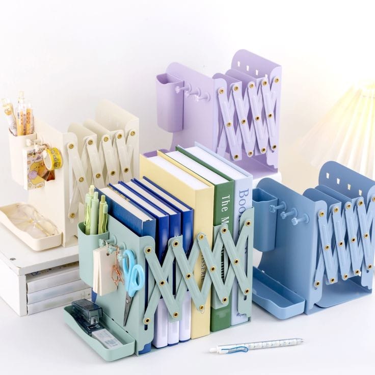 Expandable Desktop Bookshelf, Desktop Tabletop Metallic Filing Organization Bookshelf, Mini Bookshelf Organizer Tabletop Bookshelf for Office Home Tabletop