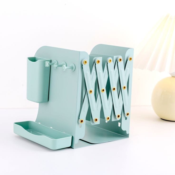 Expandable Desktop Bookshelf, Desktop Tabletop Metallic Filing Organization Bookshelf, Mini Bookshelf Organizer Tabletop Bookshelf for Office Home Tabletop