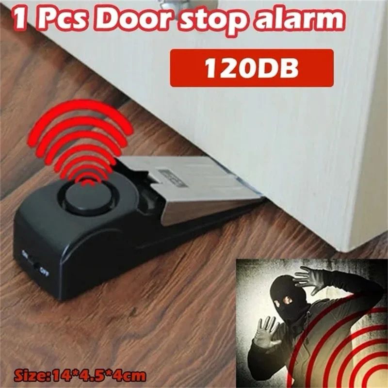 Upgraded Door Stopper Alarm WITH FREE BATTERIES Portable 120db Wedge Security Floor Door Stops Adjustable Sensitivity for Home Dormitory Traveling