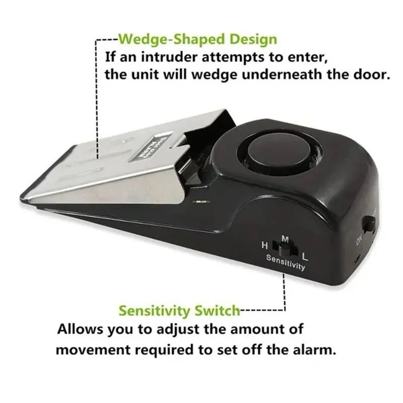 Upgraded Door Stopper Alarm WITH FREE BATTERIES Portable 120db Wedge Security Floor Door Stops Adjustable Sensitivity for Home Dormitory Traveling