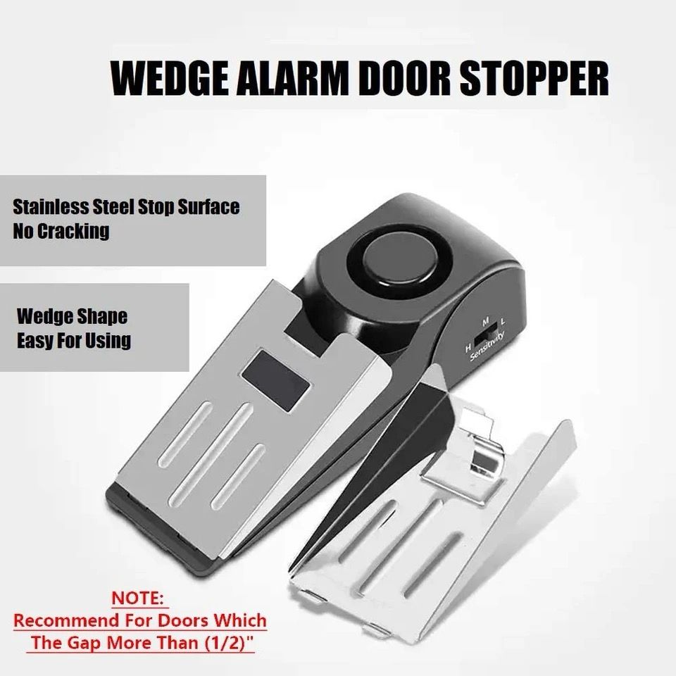 Upgraded Door Stopper Alarm WITH FREE BATTERIES Portable 120db Wedge Security Floor Door Stops Adjustable Sensitivity for Home Dormitory Traveling
