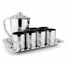 Classic 7 pcs REDBERRY Premium Range of STAINLESS STEEL 7 pcs LEMON SET [ 2 ltr Jug + 6pcs Long glass]