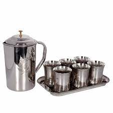 Classic 7 pcs REDBERRY Premium Range of STAINLESS STEEL 7 pcs LEMON SET [ 2 ltr Jug + 6pcs Long glass]
