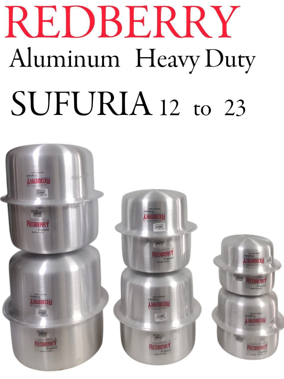 Redberry SUFURIA 12PC SET 12-23.Premium stainless aluminium offers optimal cooking performance. Tight-fitting covers seal in moisture and nutrients. Ideal for open charcoal jiko or firewood cooking.