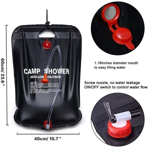 20L Camp Shower Bag Solar Energy Heated Portable Folding Outdoor Bath Bag Travel Hiking Climbing PVC Water Bag