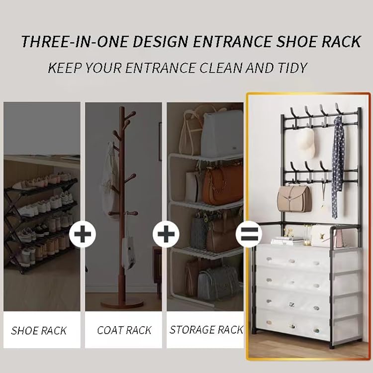 🧣4 tier 8 hook clear covers dust proof shoe, hat, bag, or coat hanger rack now available in black or white