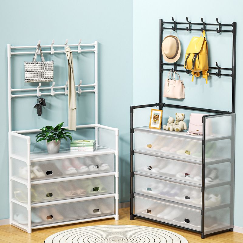🧣4 tier 8 hook clear covers dust proof shoe, hat, bag, or coat hanger rack now available in black or white