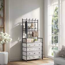 🧣4 tier 8 hook clear covers dust proof shoe, hat, bag, or coat hanger rack now available in black or white
