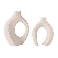Snuggle Hollow Ceramic Vase Set of 2, Nordic Modern Boho ins Style Decorative Ceramic Aesthetic Flower Vase for Home Decor (Milky White W 6.3" X H 8.4")