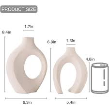 Snuggle Hollow Ceramic Vase Set of 2, Nordic Modern Boho ins Style Decorative Ceramic Aesthetic Flower Vase for Home Decor (Milky White W 6.3" X H 8.4")