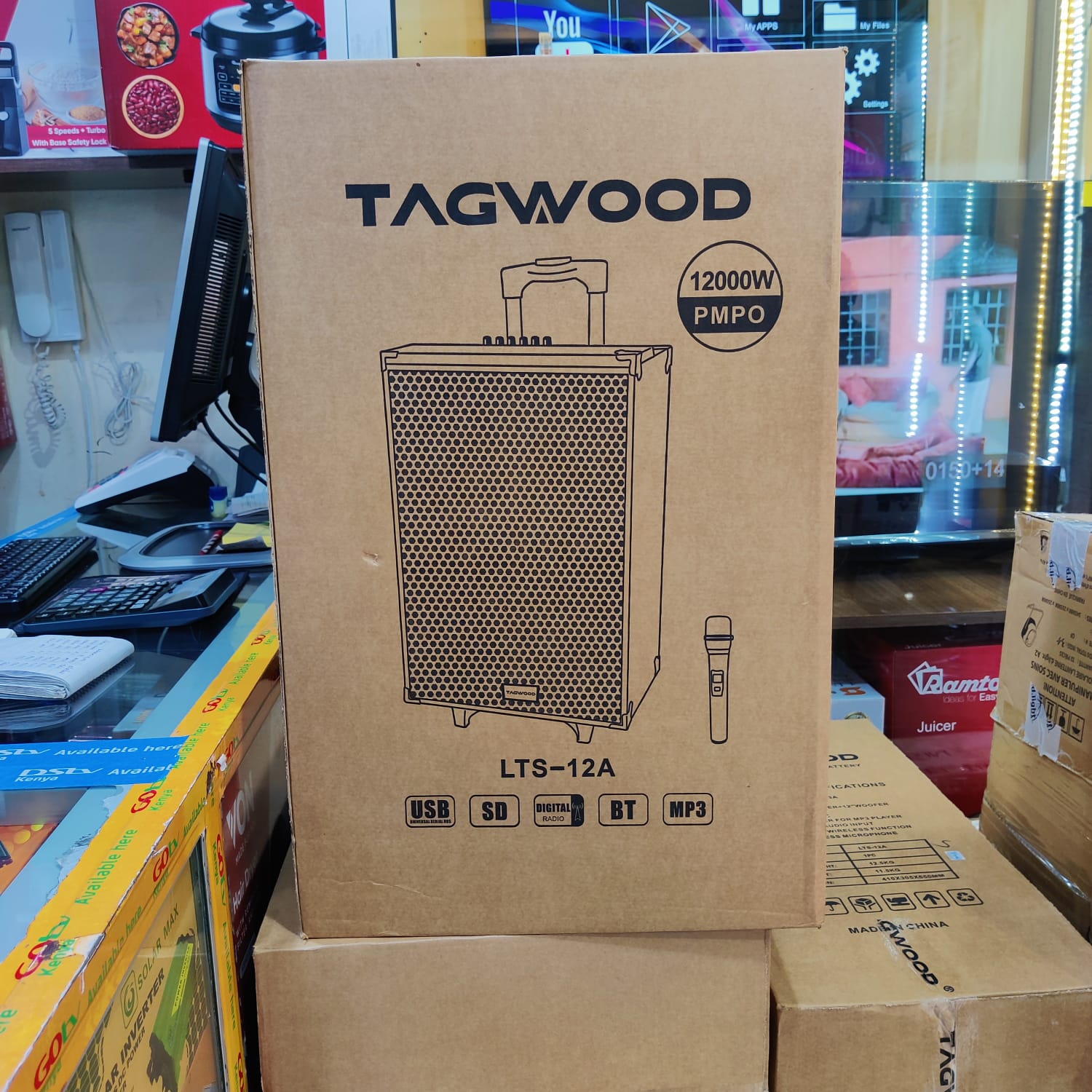 TAGWOOD 12 inches Outdoor Rechargeable Public Address Speaker with wireless Microphone , USB Slot , Bluetooth , Memory Card Slot , 9800W , MP3 Player