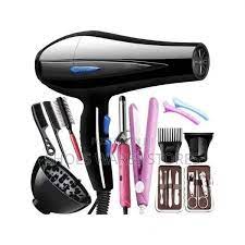 12Pcs Professional blow dry with accessories 1200W Hair Dryer Strong full set Blow Drier with cord1 Noozle1 Detachable Comb1 Flat Iron Tongs 2 Hair Clips 3 Styling Combs Manicure Kit Curl Maker Kit