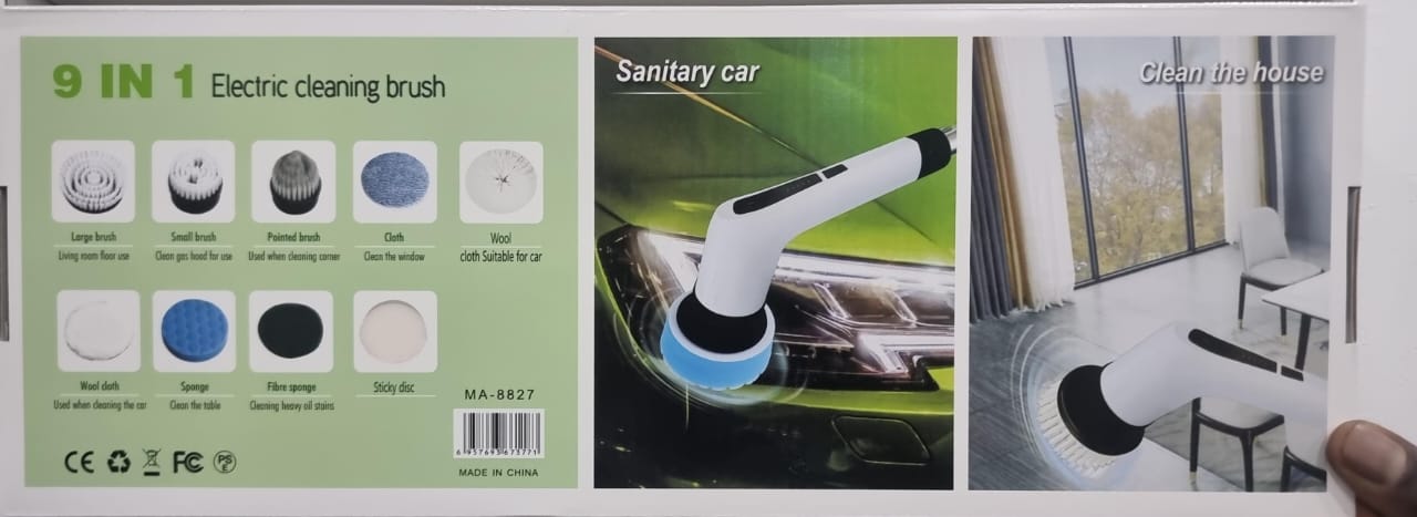 PORTABLE Rechargeable 9in1 Electric Cleaning Brush Electric Spin Scrubber,Cordless Cleaning Brush with 8 Replaceable Brush Heads,Adjustable & Detachable Handle