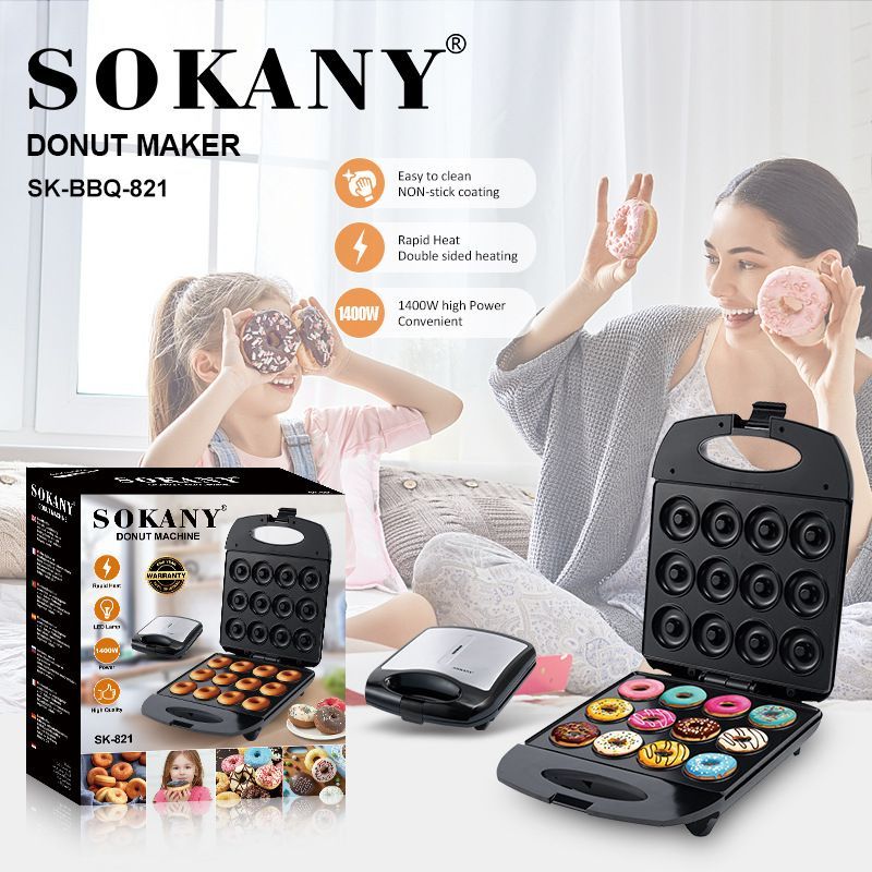 Sokany 12 Pieces Electric Non-Sticky Doughnut/Donut Maker i High quality LED lamp Heating element ergonomically designed Kitchen & Dining room appliances