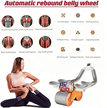 4 ELBOW PAD AUTOMATIC REBOUND HEALTHY ABDOMINAL WHEEL AB ROLLER WITH ELBOW SUPPORT, NEW UPGRADED AUTOMATIC REBOUND ABDOMINAL WHEEL WITH 4 ELBOW SUPPORT, TIMER