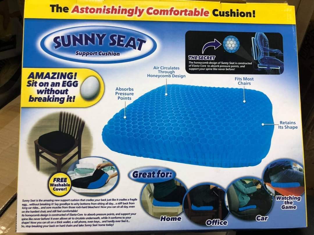 Egg sitter support cushion -Absorbs pressure points -Retains it's shape - strong and durable -Fits most chairs -Free washable cover