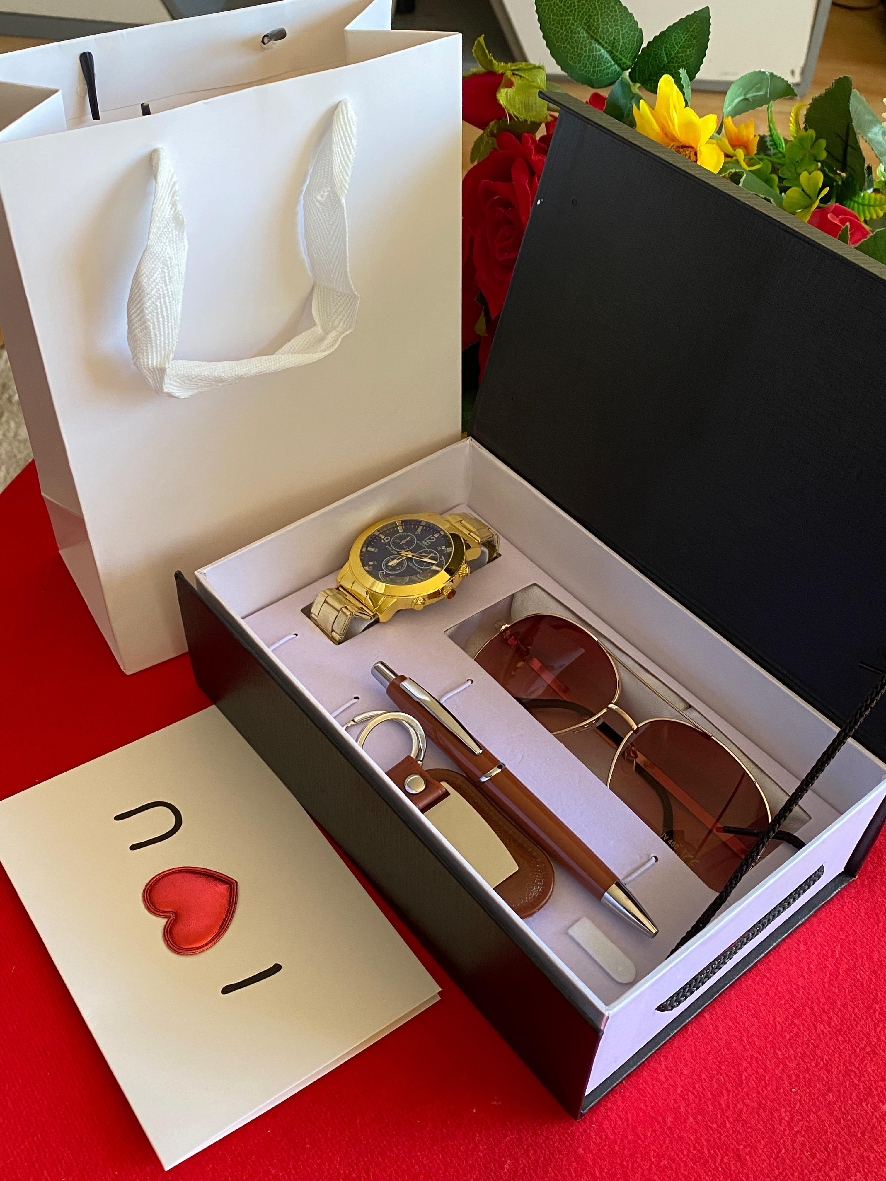 New 7Pcs/Set Men Watches Luxury Gifts Set Belt Tie Watch Wallet Perfume Cufflinks Pen Set Wallet Set Christmas Gift Valentines Gifts