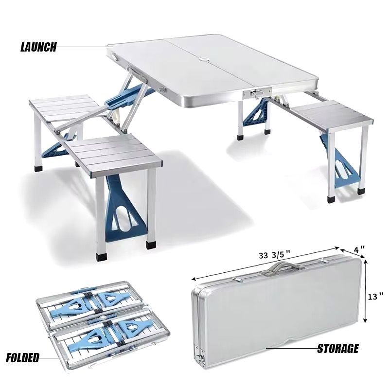 Folding Adjustable Aluminum Alloy Lightweight Outdoor Portable Picnic Camping Chair And Table Set With 4 Seats
