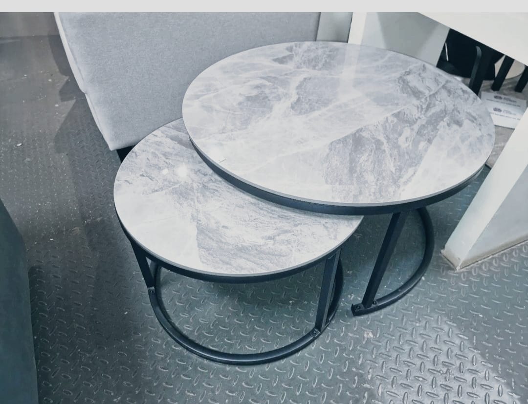 LUXURY PURE MARBLE TOP NESTING COFFEE TABLES Big: Diameter 75cm,Height 45cm Small: Diameter 50cm,Height 40cm