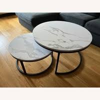 LUXURY PURE MARBLE TOP NESTING COFFEE TABLES Big: Diameter 75cm,Height 45cm Small: Diameter 50cm,Height 40cm