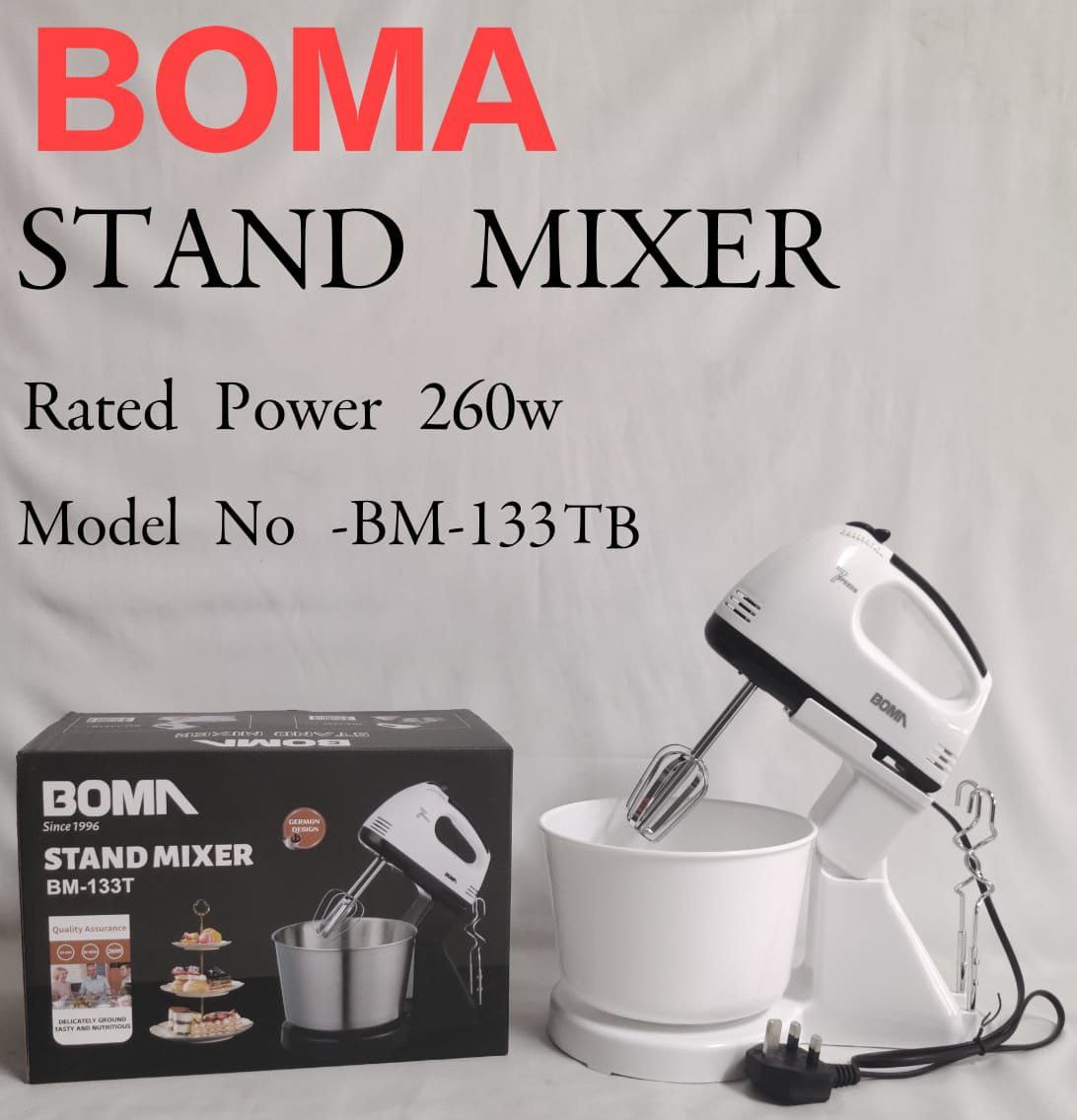 NEW YEAR NEW OFFERS 
'BOMA '
RANGE OF APPLIANCES 
HAND BEATER / MIXER 
WITH STAND & PLASTIC BOWL
BM 133TB  ( 260 Watts)