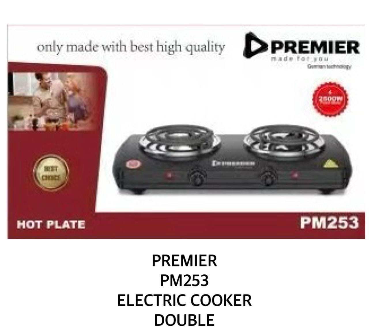 Premier  PM253 Double electric cooker
spiral Electric plate has LED light to indicate if on or off
adjustable heat level
even distribution of heat
beautiful design