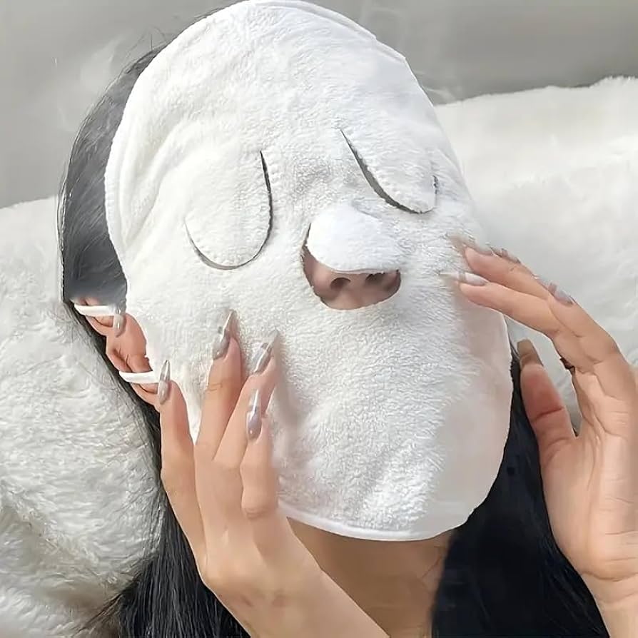 Hot Compress Face Towel Masks Reusable Facial Steamer Towel for Hot Cold Skin care, Moisturizing Face Steamer, Beauty Facial Towel  available in white