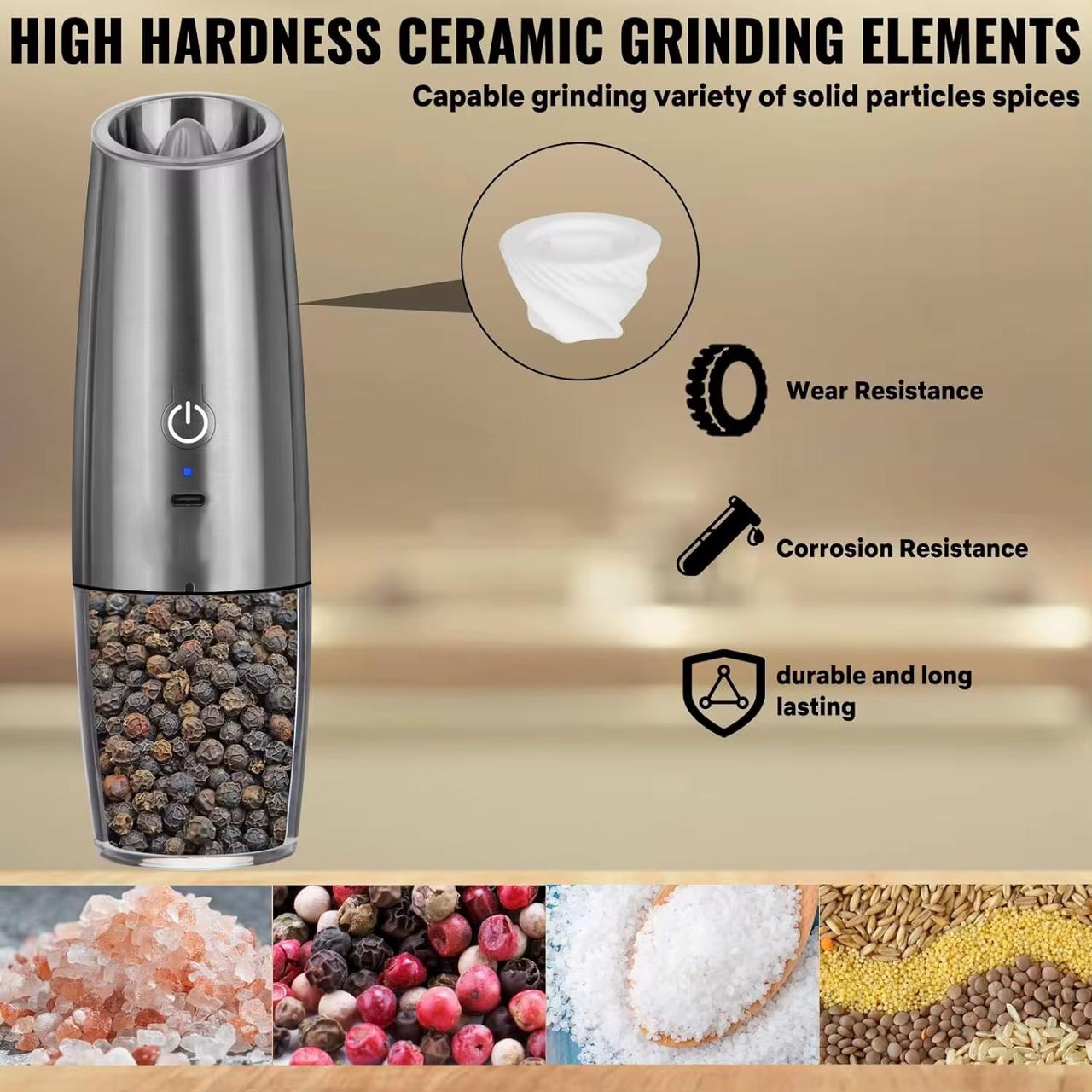 Rechargeable Electric Salt and Pepper Grinder
✅Gravity-Activated for One-Handed Operation
✅USB Rechargeable 
✅Adjustable Coarseness